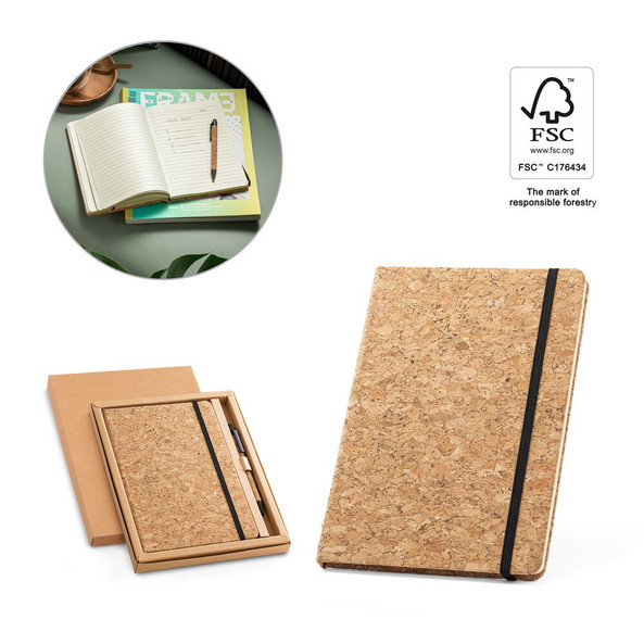 hi!dea 93578 - A5 notepad and ballpoint pen set in cork