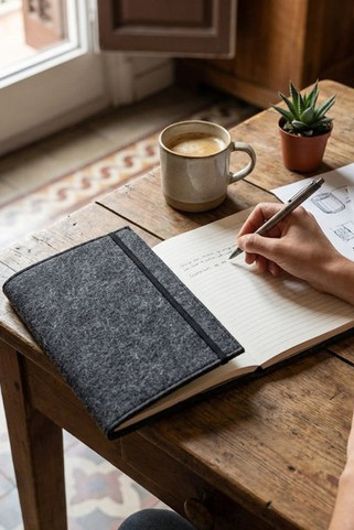 A5 notepad with recycled felt cover (100% rPET) and lined pages in 100% recycled paper - Egotier 93636