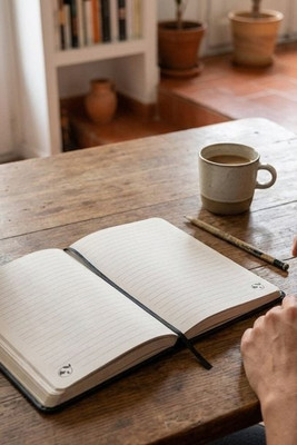 A5 hardcover notebook in PU (35% recycled) with lined pages 100% recycled - Egotier 93637