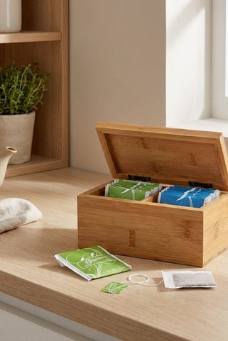 Bamboo tea box with 2 compartments and magnet closure - Egotier 93995