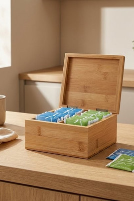 Bamboo tea box with 4 compartments and magnet closure - Egotier 93996