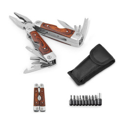 hi!dea 94022 - Folding pliers with multi-function tools in stainless steel and wood