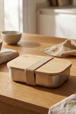 Lunch Box. Stainless steel lunch box with bamboo lid - Egotier 94025