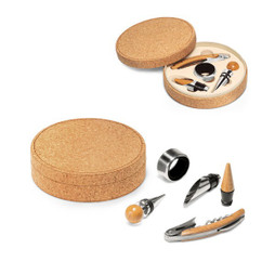 hi!dea 94119 - Wine set with 4 pieces in wood and metal
