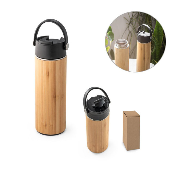 hi!dea 94257 - Thermos bottle in bamboo, stainless steel and PP 440 mL