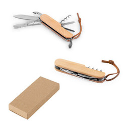 hi!dea 94366 - Multifunctional bamboo and stainless steel pocket knife with PU handle