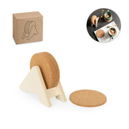 hi!dea 94368 - Plywood stand with 6 cork coasters