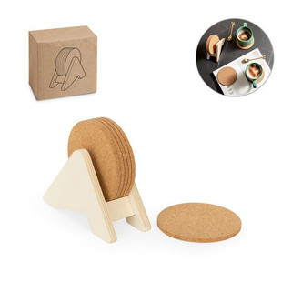 Plywood stand with 6 cork coasters - Egotier 94368