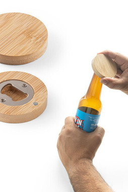 Bamboo coaster with bottle opener - Egotier 94573