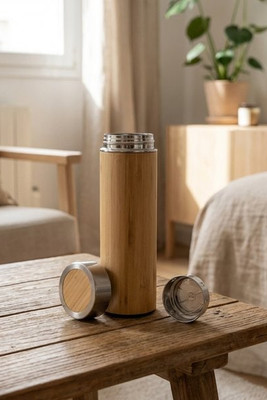 Bamboo and stainless steel (90% recycled) thermal bottle 430 mL - Egotier 94683