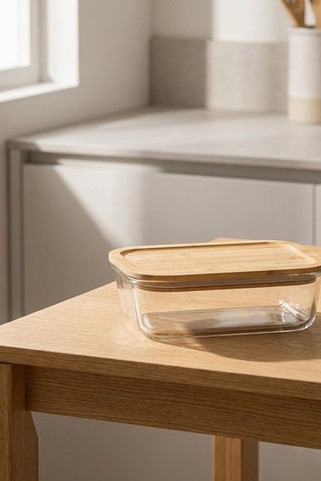 Lunch Box. Hermetic box in borosilicate glass and bamboo lid 1000 mL - Egotier 94781