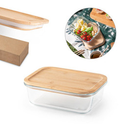 hi!dea 94781 - Lunch Box. Hermetic box in borosilicate glass and bamboo lid 1000 mL