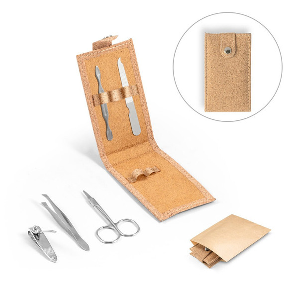 hi!dea 94897 - Set de manucure en liège avec pièces en acier inoxydable