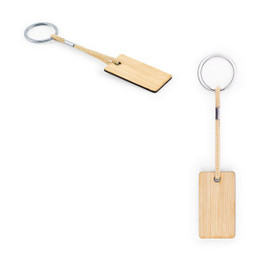 hi!dea 95089 - Rectangular bamboo keyring with PET cord