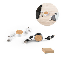 hi!dea 97091 - Cabo USB retrátil 6 em 1 em ABS reciclado (100% rABS) e bambu