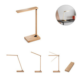hi!dea 97122 - Inklapbare bureaulamp met 15W supersnelle draadloos oplader in bamboe