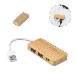 HUB with 2 USB-A and 1 USB-C ports in bamboo - Egotier 97127