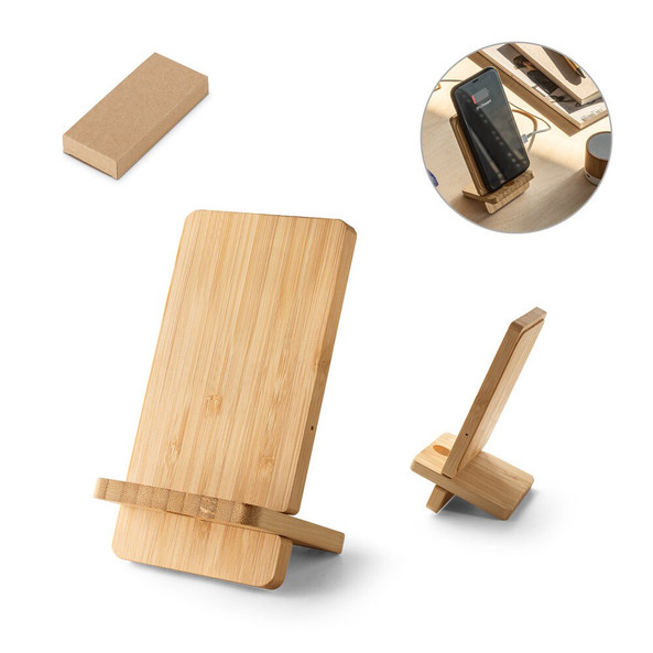 hi!dea 97132 - Smartphone holder with 15W fast wireless charger in bamboo