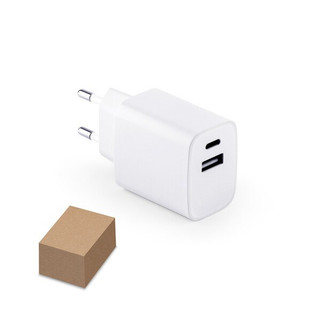 Power adapter with USB-A port 18W and USB-C 20W in recycled ABS (100% rABS) - Egotier 97186