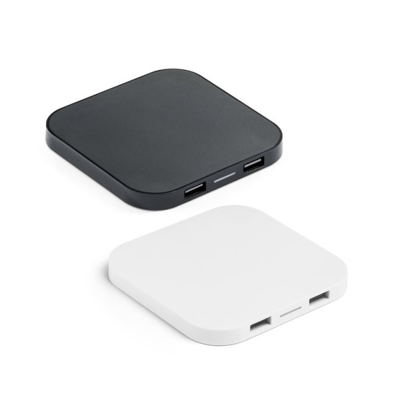 hi!dea 97903 - Supersnelle 15W draadloze oplader met HUB 2 USB-A poorten in gerecycled ABS (100% rABS)