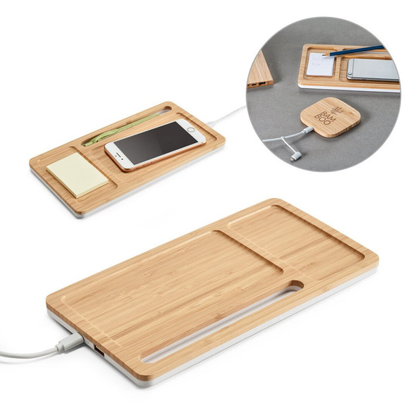 hi!dea 97911 - Organizer da tavolo con caricatore wireless da 15W in bambù e ABS