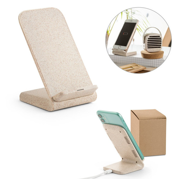 hi!dea 97932 - Smartphone-Halter mit schnellem 10W wireless Ladegerät aus Recyceltes ABS (100% rABS) und Weizenstroh