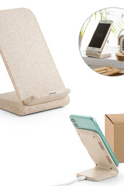Smartphone holder with 10W fast wireless charger in recycled ABS (100% rABS) and wheat straw fiber - Egotier 97932