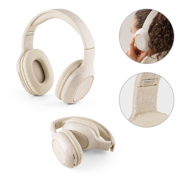 hi!dea 97939 - Foldable wireless headphones with 4-hour battery life in wheat straw and ABS