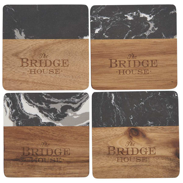 PCNA 1033-65 - Black Marble and Wood Coaster Set