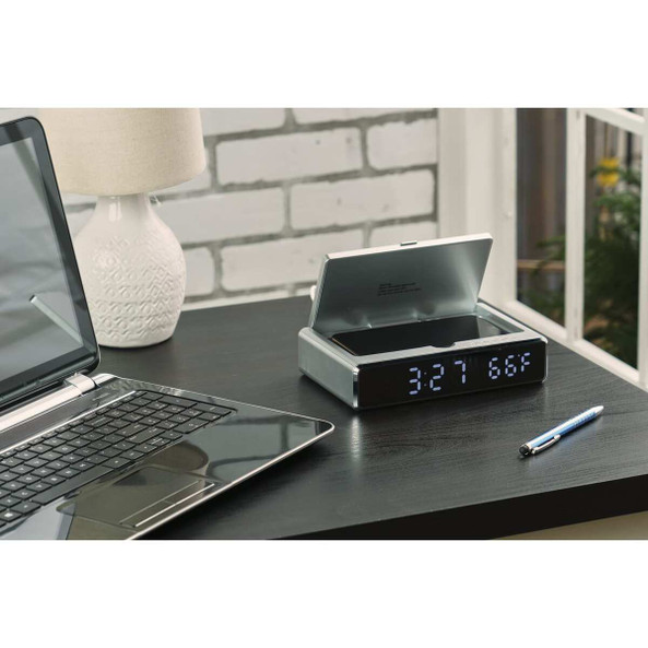 PCNA 7143-18 - UV Sanitizer Desk Clock with Wireless Charging
