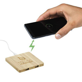 PCNA 7143-06 - FSC 100% Bamboo Wireless Charge Pad w/Dual Output