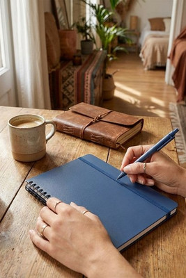 Thalaasa A5 ocean-bound hard cover notebook with ballpoint pen (black ink) - EgotierPro 107901