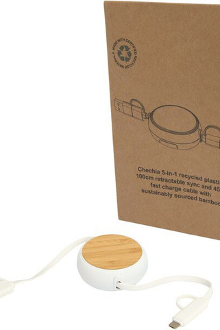 Chechia 5-in-1 recycled plastic 100 cm retractable data sync and 45W fast charge cable - EgotierPro 124419