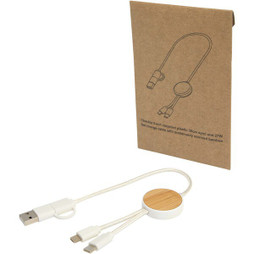 PF Concept 124421 - Chechia 5-in-1 recycled plastic 30 cm data sync and 27W fast charge cable with bamboo details