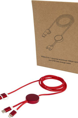 Alasia 5-in-1 recycled aluminium and plastic 150 cm data sync and 27W fast charge cable - EgotierPro 124425