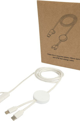 Citala 5-in-1 recycled plastic 150 cm data sync and 27W fast charge cable - EgotierPro 124428
