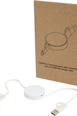 Citala kierrätysmuovinen 40 W:n ja 90 cm:n sisäänvedettävä datasynkronoiva 5-in-1-pikalatauskaapeli - EgotierPro 124430