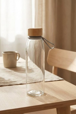 Porto 500 ml glass water bottle with silicone handle and bamboo lid - EgotierPro 100853