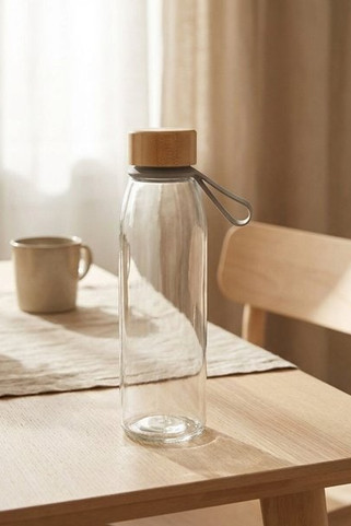 Bouteille deau en verre Porto de 500 ml avec poignée en silicone et couvercle en bambou - EgotierPro 100853