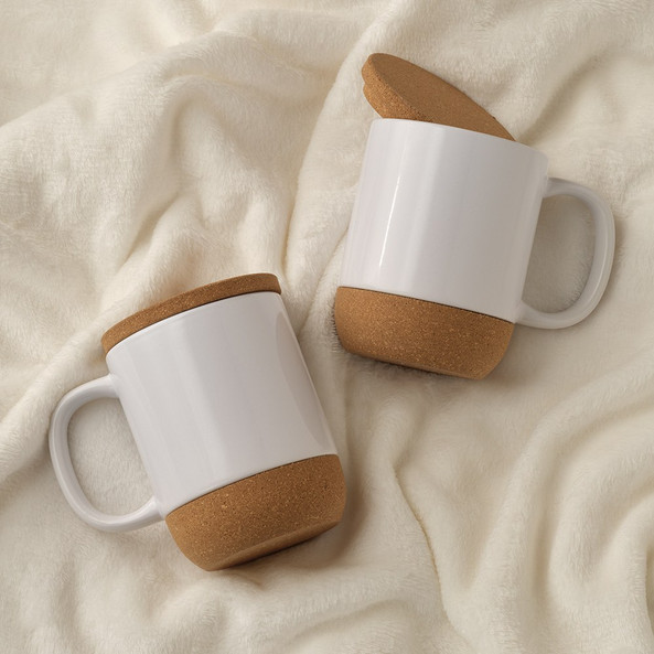 Aodaci AMG002 - Ebro Mug Ceramic, Cork lid and base 380ml. Sublimation