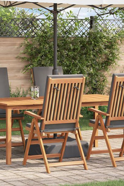 vidaXL 3375766 - Reclining Garden Chairs with Cushions 4 pcs Solid Teak Wood