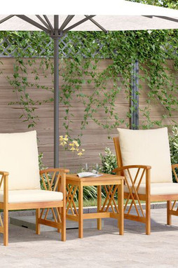 vidaXL 4106449 - 3 Piece Garden Lounge Set with Cushions Solid Acacia Wood