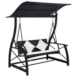 vidaXL 49228 - 3-Seater Garden Swing Bench with Canopy Poly Rattan