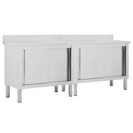 vidaXL 3055902 - Work Tables with Sliding Doors 2pcs 200x50x(95-97)cm Stainless Steel