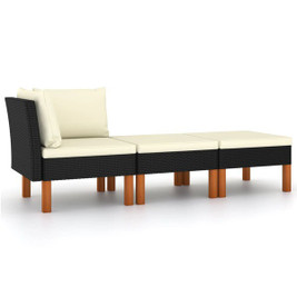 vidaXL 315769 - 3 Piece Garden Lounge Set Poly Rattan and Solid Eucalyptus Wood