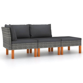 vidaXL 315757 - 3 Piece Garden Lounge Set Poly Rattan and Solid Eucalyptus Wood