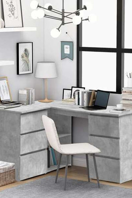 vidaXL 801093 - Corner Desk Concrete 145x100x76 cm Engineered Wood