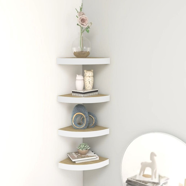vidaXL 326632 - Wall Corner Shelves 4 pcs Oak and White 25x25x3.8 cm MDF