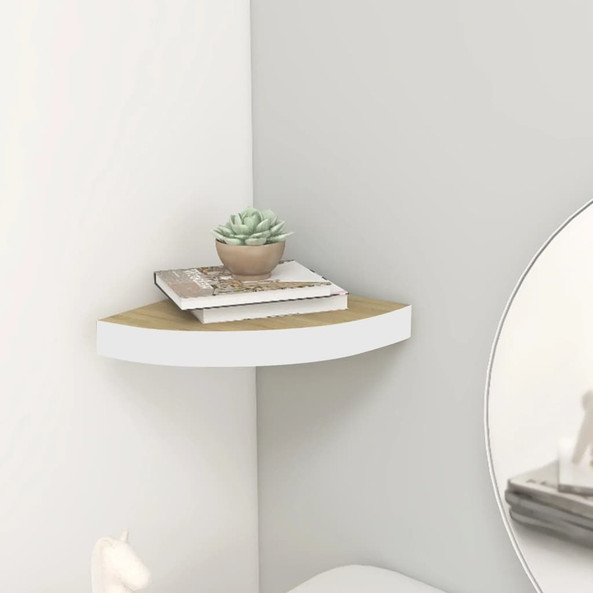 vidaXL 326639 - Wall Corner Shelf Oak and White 35x35x3.8 cm MDF