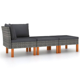 vidaXL 315760 - 3 Piece Garden Lounge Set Poly Rattan and Solid Eucalyptus Wood